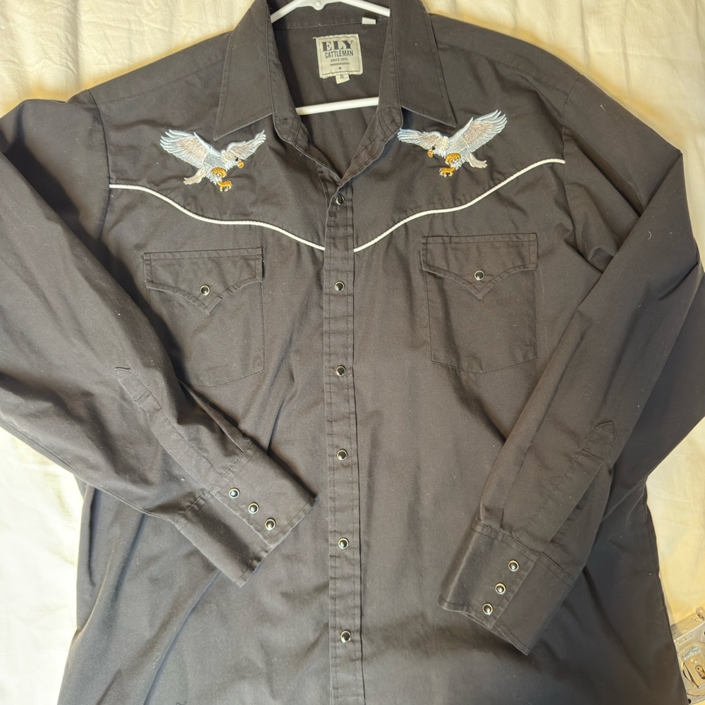 Ely Cattleman Charcoal Western Shirt with Eagle Design
